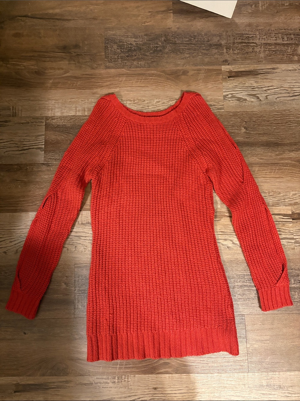 True Craft Orange-Red Knit Crewneck Sweater